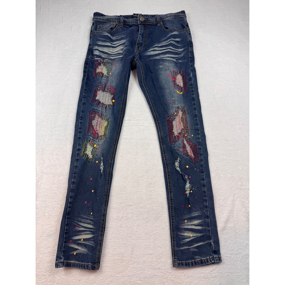 Switch Remarkable Mens Slim Taper Distressed Patchwork Paint Splatter Jeans 36